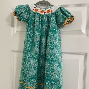 Toddler Girls Dress Size 2T Pumpkin Paisley Green White Orange Mom & Me